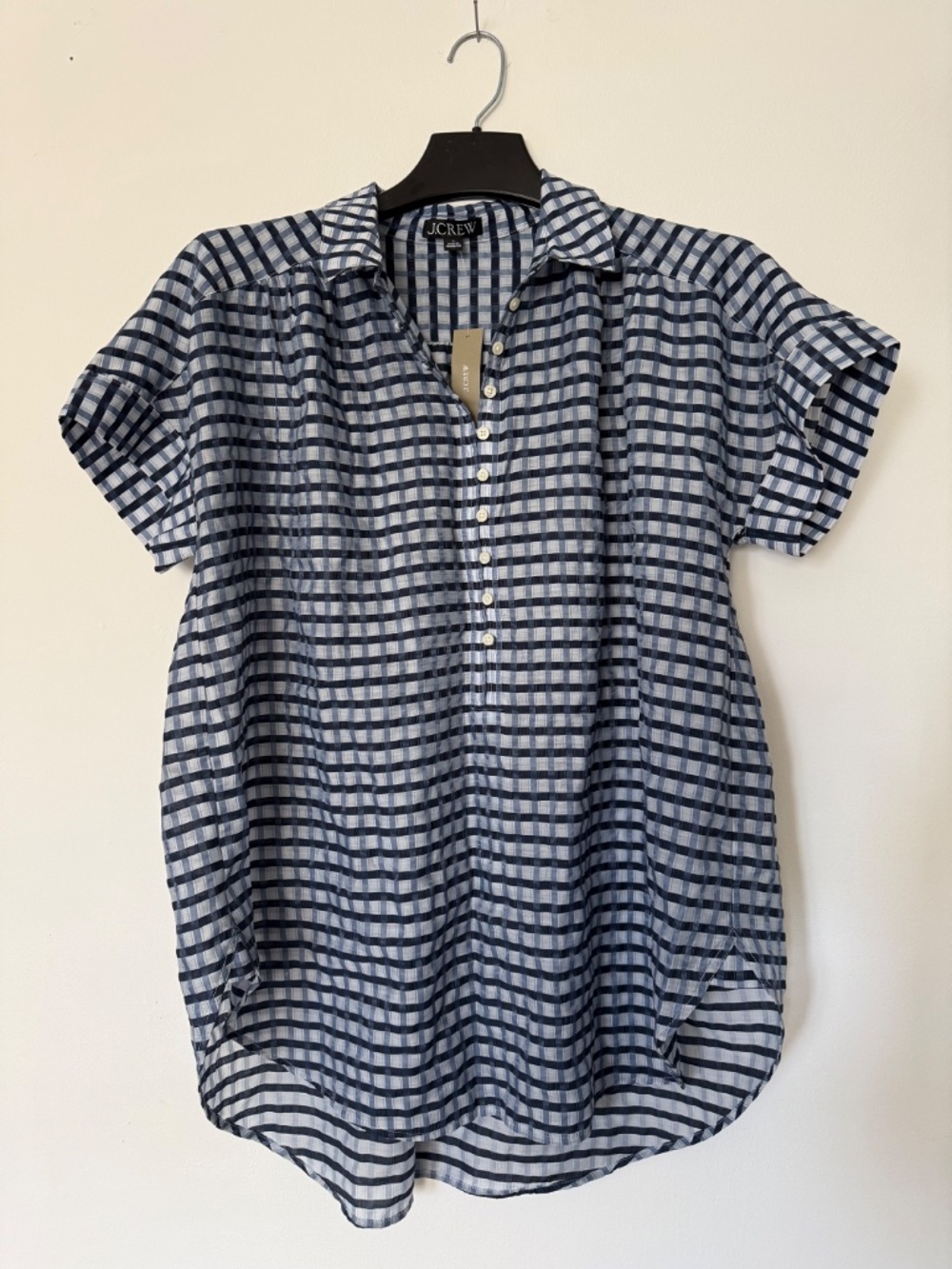 J.Crew NWT Crinkled Gingham Tunic Beach Dress SZ S